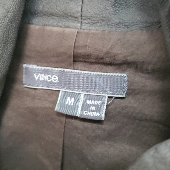 Vince Paper leather scuba charcoal asymmetrical zip drape neck jacket - Picture 5 of 11